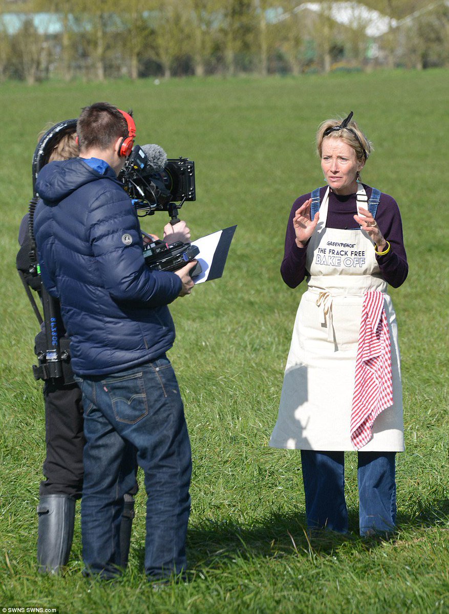 Emma Thompson and her sister Sophie Thompson on a private land join anti-fracking protesters in Lancashire.