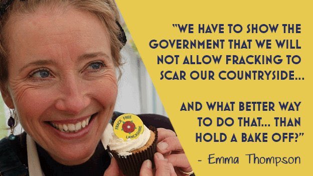 Emma Thompson and her sister Sophie Thompson on a private land join anti-fracking protesters in Lancashire.