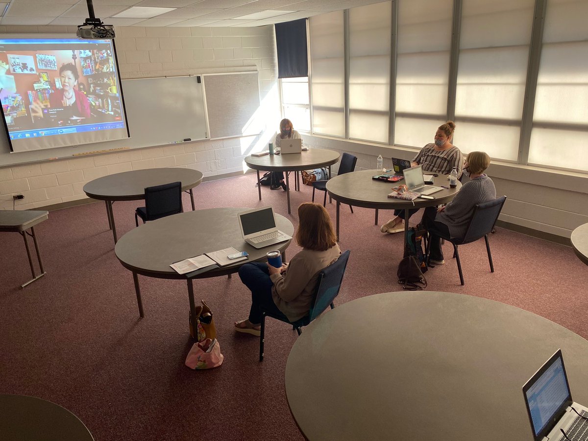 SCBOEProfDev's tweet photo. Shelby County Gifted Education teachers practice social distancing as they attend the virtual Alabama Association for Gifted Children Annual Conference. Being split in 3 different rooms has not limited their lively discussions or collaboration. #giftededucation #neverstoplearning https://t.co/rZPY8d2kuK