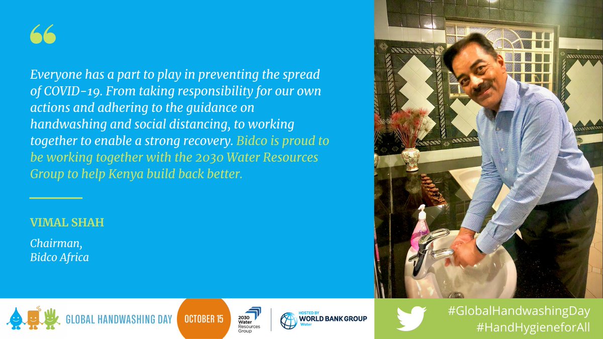 Wat-er YOU doing to stop the spread of diseases? 😉 This #GlobalHandwashingDay, @vimalafrica, Chairman of @2030WRG partner @BidcoGroup, reflects on the different roles that we need to play to achieve #HandHygieneforAll and #buildbackbetter. 💪