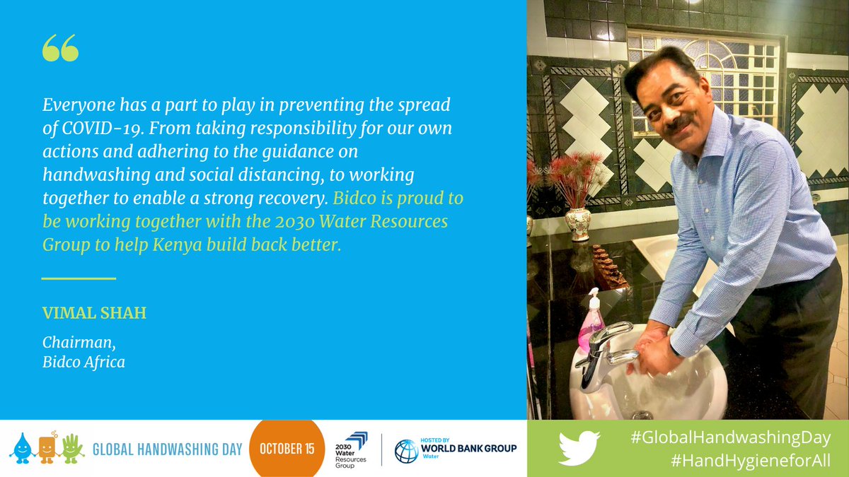 Wat-er YOU doing to stop the spread of diseases? 😉 This #GlobalHandwashingDay, <a href="/vimalafrica/">Vimal Shah CBS</a>, Chairman of <a href="/2030WRG/">2030 Water Resources Group (WRG)</a> partner <a href="/BidcoGroup/">Bidco Africa</a>, reflects on the different roles that we need to play to achieve #HandHygieneforAll and #buildbackbetter. 💪