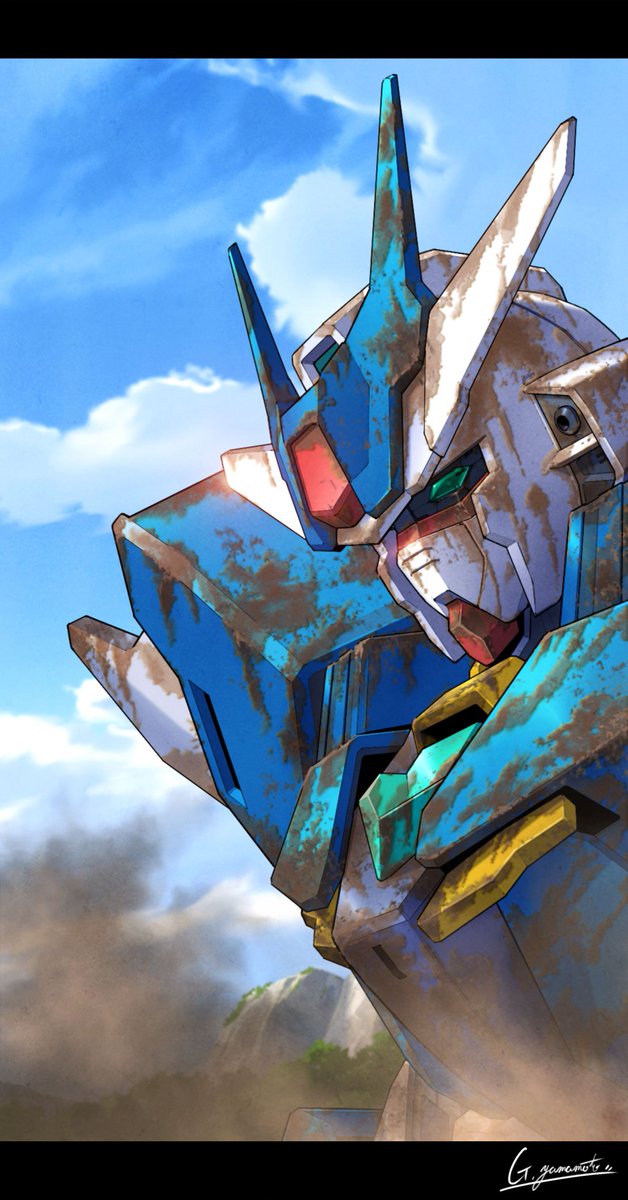 v-fin mecha no humans robot solo sky cloud  illustration images