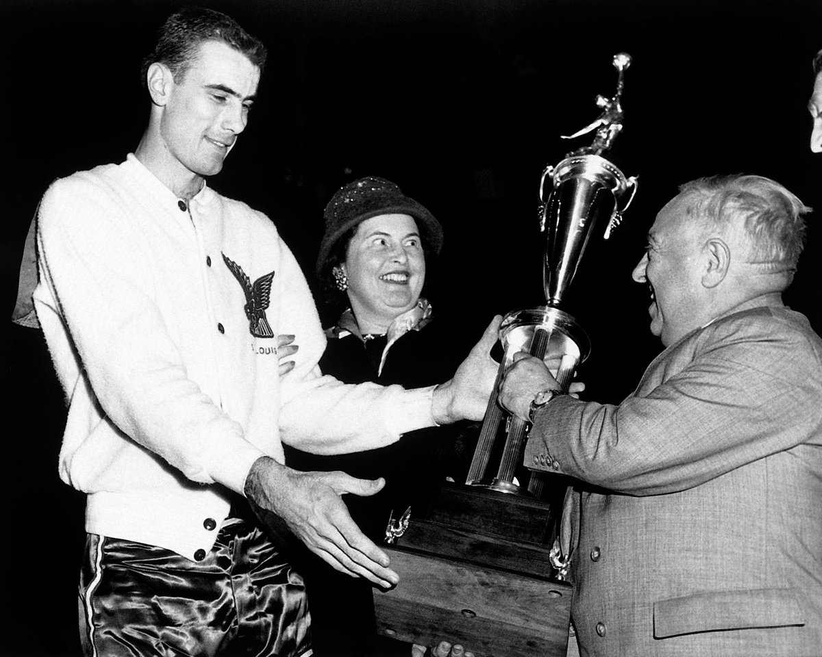 Pettit turned Hawks franchise around. Pettit led Hawks in WS in 9 of 11 years.In 1953, before Pettit, Hawks were 21-51. 1957-61, Hawks made 4 Finals (winning in 1958) in 5 yrs. In 1958 championship-clinching game, Pettit had 50 (!) and 19 against Russell and the Celtics.