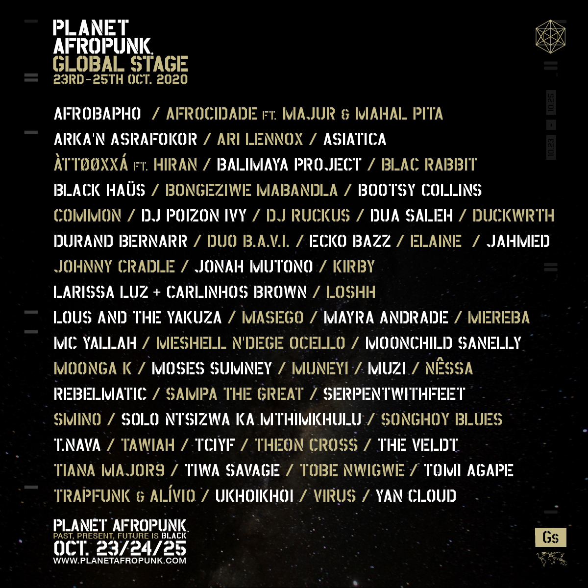 We are honoured to announce that we will be performing at the PLANET @AFROPUNK online festival, 23-25 Oct, sharing the virtual stage with @Common, <a href="/Bootsy_Collins/">Bootsy Collins</a> , <a href="/Bongeziwe/">bongeziwe mabandla</a>, @PETITE_NOIR, <a href="/Sampa_The_Great/">Sampa The Great</a>, <a href="/Moonsanelly/">Moonchild Sanelly</a>, <a href="/AriLennox/">Ari Lennox</a>, <a href="/muziou/">Muzi 🇿🇦</a> &amp; so many other amazing acts!