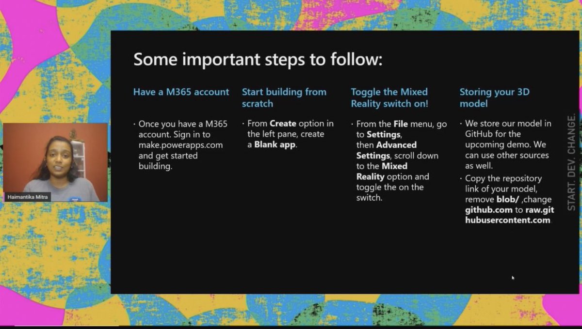 mritunjay394's tweet image. So happy to see my friend @HaimantikaM speak at #StartDevChange 🥳🥳

What an amazing session on Mixed Reality — absolutely mind blowing 🤯

Keep progressing like this and keep inspiring 💯✨
#PowerApps