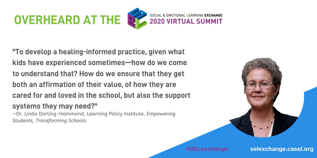 2024SELExchange's tweet image. Overheard at the #2020SELExchange Summit: Dr. Linda Darling-Hammond @LDH_ed, Learning Policy Institute @LPI_Learning, discusses healing informed practice.