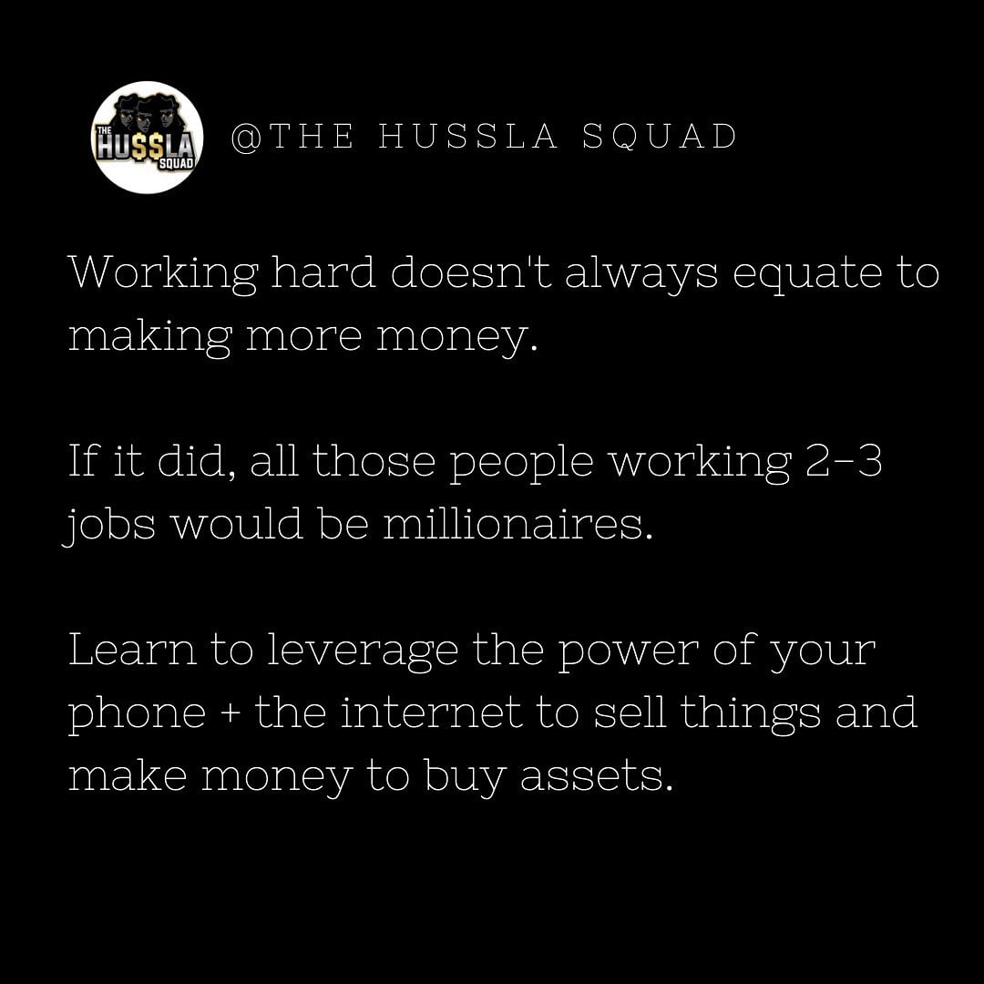 thehusslasquad's tweet image. Hustling is not always about working harder.

It&apos;s also about working smarter. 

Your phone and the internet are the asset of today. Learn to use them to make money!

You could either sell to people, do matched betting, invest in stocks and more, all from your phone!
#worksmarte