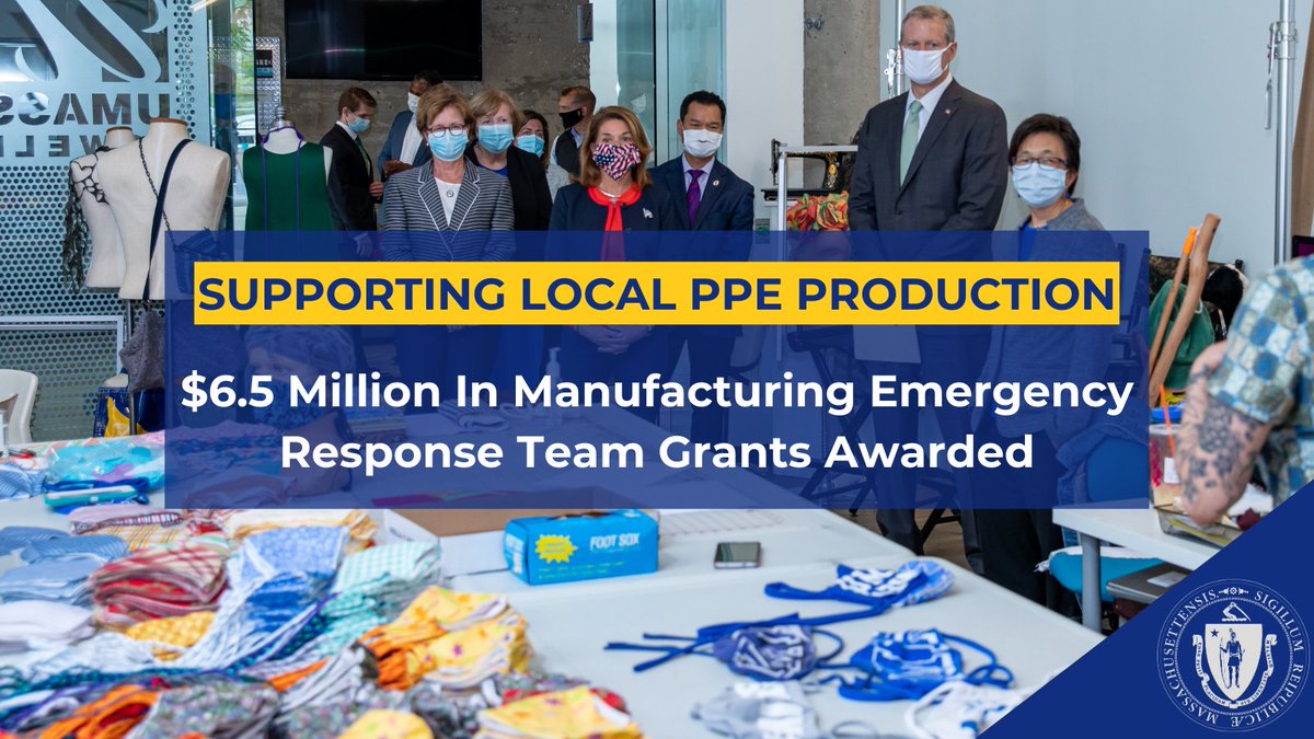 October is #ManufacturingMonth and we're grateful to Massachusetts manufacturers supporting our #COVID19MA response by shifting their operations to produce PPE + other supplies.
Today we awarded $6.5 million in new grants to support further production:
⚙️https://t.co/dNBL7zIfq4 https://t.co/ip4YvcfHvU