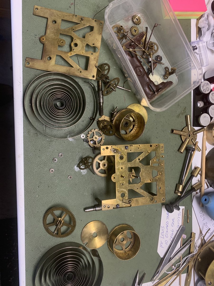tictocclocks's tweet photo. Circa 1910 striking wall clock movement , cleaned by ,6 bushes and 2 lantern pinions , now working perfectly #Clockrepair #clockrepairs #clockrepairshop #wallclockrepair #mantleclockrepairs #grandfatherclockrepair #longcaseclockrepairs#bhi https://t.co/nCxBwSgJCN