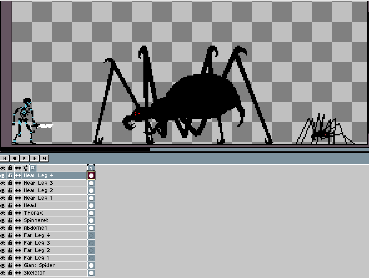 I'm going to stream pixel art for my game, 'Dry Bones' later tonight working on this mother spider. I'll send a message about it later, but will probably be after 5pm PST (GMT -8). #art #pixelart #gameart #indiedev #gamedev You can come hang out here: twitch.tv/hamsterhammer