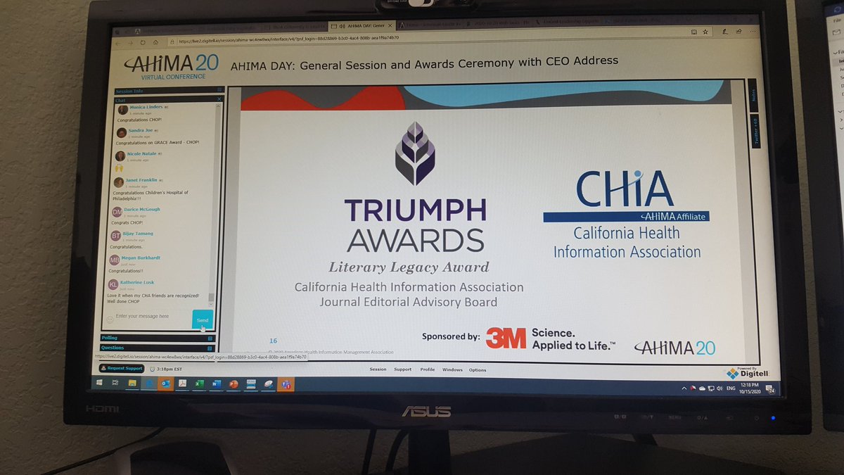 Congratulations to the <a href="/CaliforniaHIA/">CHIA</a> Editorial Advisory Board for the 2020 AHIMA Triumph  Literary Legacy Award #AHIMA20. Well deserved!