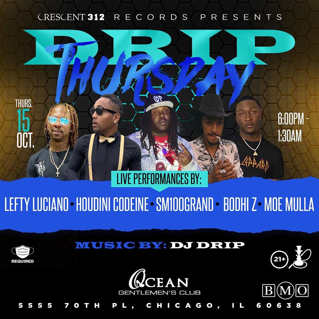 OceanGChi's tweet photo. Drip Thursday tonight, we bringing the city out once more with the team @hustleyoung_fpt @crescent847  @lilrico773 @superhumanbaker
Music by: @theonlydjdrip
.
.
.
.
#crescent312 #wgcichicago #power92chicago #OceanGChi #thursday. https://t.co/YVDm6wIcB4