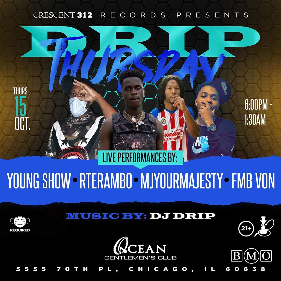 OceanGChi's tweet photo. Drip Thursday tonight, we bringing the city out once more with the team @hustleyoung_fpt @crescent847  @lilrico773 @superhumanbaker
Music by: @theonlydjdrip
.
.
.
.
#crescent312 #wgcichicago #power92chicago #OceanGChi #thursday. https://t.co/YVDm6wIcB4