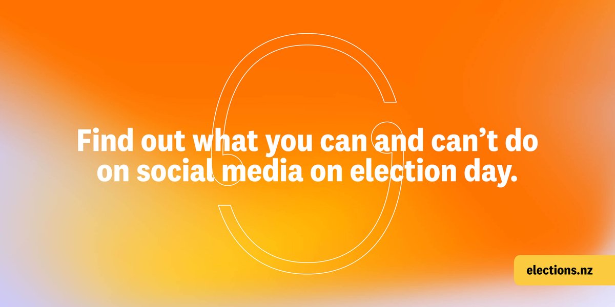 ElectoralCommNZ's tweet photo. From midnight tonight until 7pm on 17 October, you can’t post or share content that’s likely, or intended to influence someone’s candidate, party or referendum vote. 

Find out the do’s and don’ts when it comes to social media during an election: https://t.co/lbrJVhISHP https://t.co/JSyx0qL46d