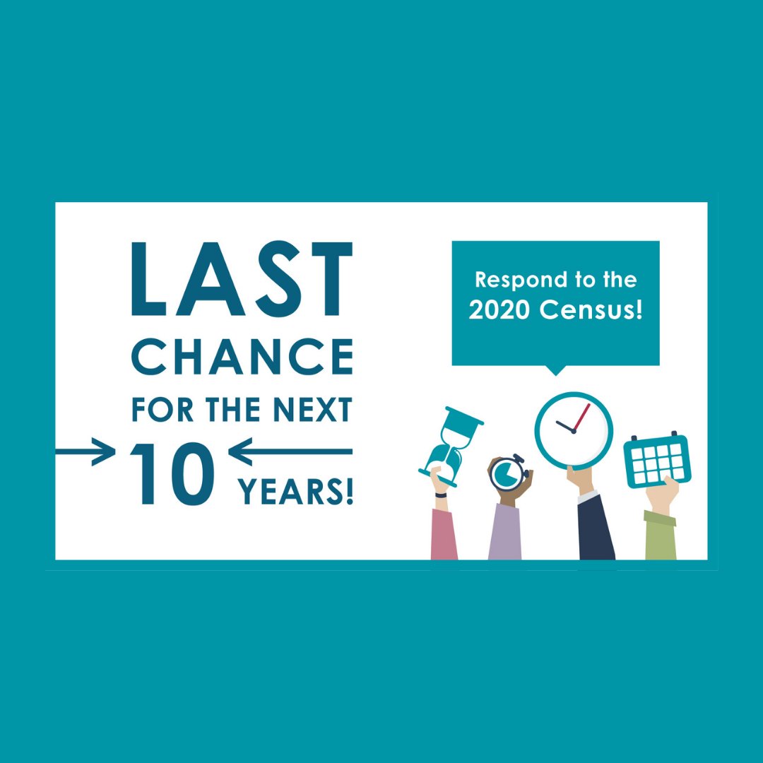 The #2020Census is ending in a matter of hours.

Please visit my2020census.gov or call 1-844-330-2020 to complete it RIGHT NOW to help your community for the next ten years! It's easy, safe, and confidential!