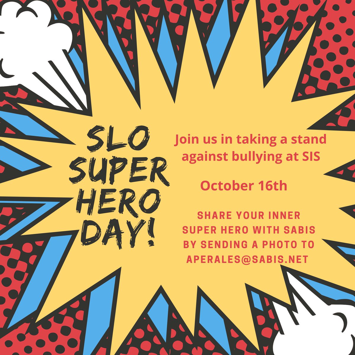 sisPhoenix's tweet photo. Superhero Dress-Up Day is TOMORROW!
Get ready to show off your superhero powers with your fellow Gladiators to take a stand against bullying at SIS!
If you're learning from home, send a picture showing off your inner superhero to Mr. Perales: aperales@sabis.net

#SISPhoenix https://t.co/6CSOXtvVdD