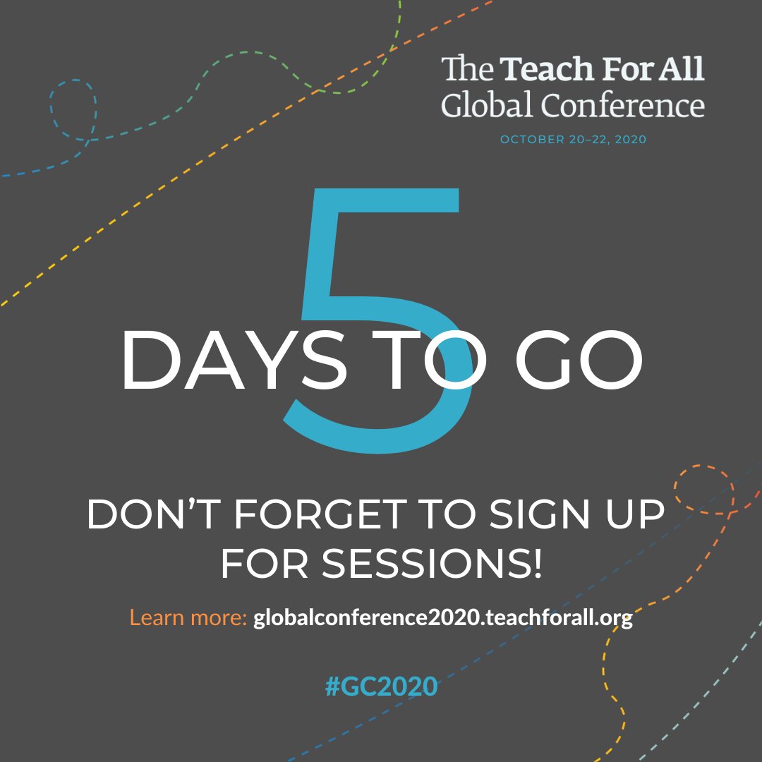TeachForAll's tweet image. 📣 Only 5 days to go for Teach For All&apos;s first-ever virtual Global Conference! 🎉🎉 Click here to find out more 👉globalconference2020.teachforall.org/home 

#GC2020 #TeachForAll