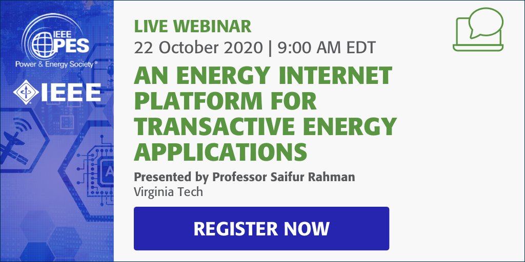 ieee_pes's tweet image. Join us for the webinar presentation, An Energy Internet Platform for Transactive Energy Application, presented by Professor Saifur Rahman.
bit.ly/tw-energy-inte…
Learn more and register today.
#TransactiveEnergy #BatteryStorage #SmartDevices #IEEEPES #RenewableEnergy