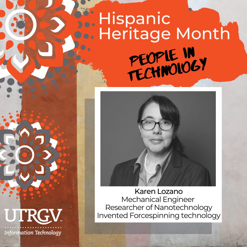 On the last day of Hispanic Heritage month, we would like to honor one of our very own, Professor Karen Lozano. Lozano invented a way to create nanofibers through a process called Forcespinning, similar to spinning cotton candy.  Learn more - bit.ly/3506RRI