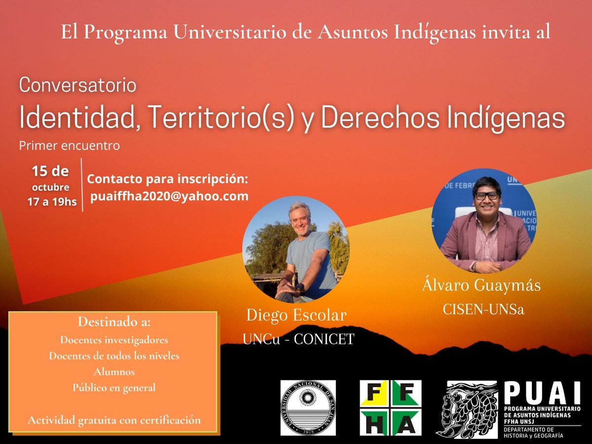 alvaroguaymas's tweet image. Hoy la cita es en el espacio virtual del Programa Universitario de Asuntos Indígenas #PUAI de la @UNSJ_Oficial, vamos a encontrarnos con Rosita Ferrer, Alejandro Salazar, Diego Escolar y el colectivo de docentes y estudiantes que atendieron el llamado.
¡Las y los esperamos!