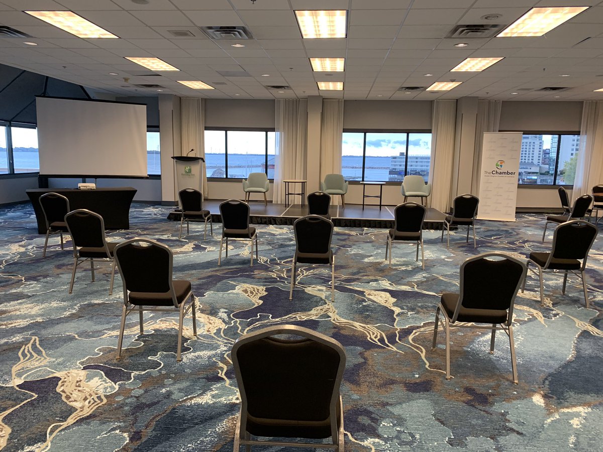 EventsDana's tweet photo. We are safely ready for tomorrow’s in person State Of The City presentation. @ChamberYGK @HolidayInnYGK @UtilitiesKngstn https://t.co/4SCWgex1no