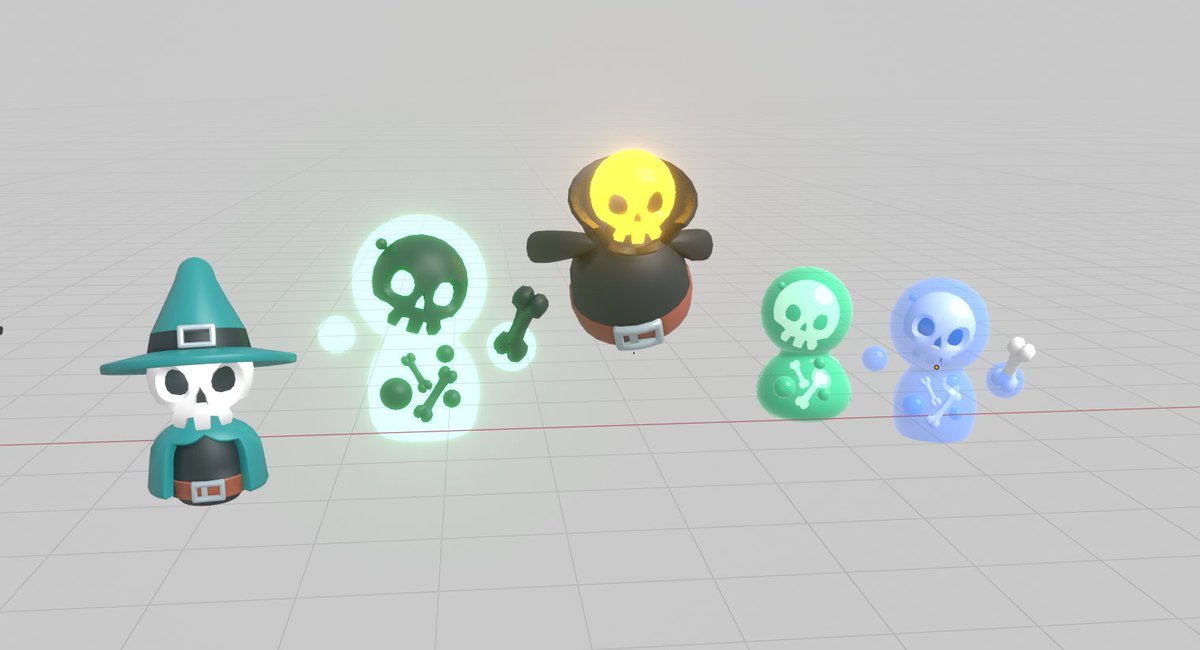 KayLousberg's tweet photo. Some more work-in-progress skeleton stuff, the skelly gang. #gameassets #gamedev #blender3d https://t.co/jjSfwxtLep