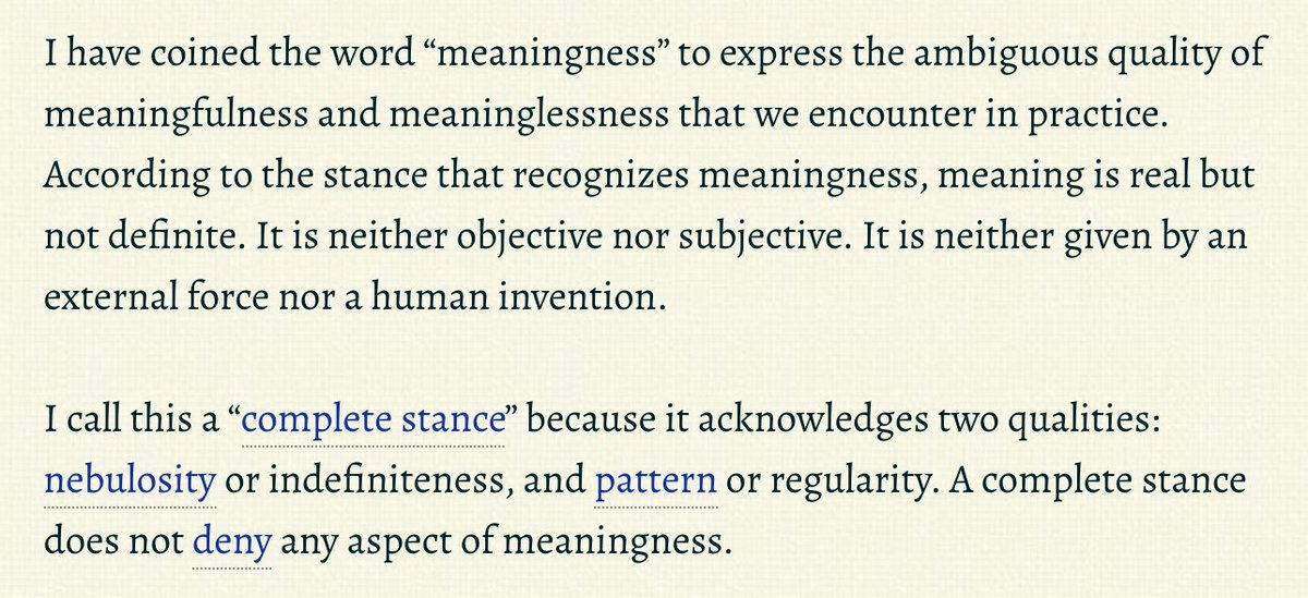 “Metamodernity” is sometimes used to refer to a hypothetical social and cultural mode which recognizes that meaning is real and displays relatively reliable patterns, but also that it is nebulous, variable, interactional, contextual, purpose-dependent.  https://meaningness.com/preview-eternalism-and-nihilism