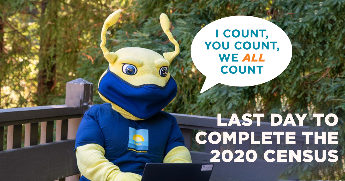 ucsc's tweet photo. Got 10 minutes? Make sure you fill out the #2020Census NOW as today is the last day to complete it! Taking the Census will help UC Santa Cruz and Santa Cruz County with the funding they need. Get started: https://t.co/8SeTaCbaUP https://t.co/tZSS1pWwO0