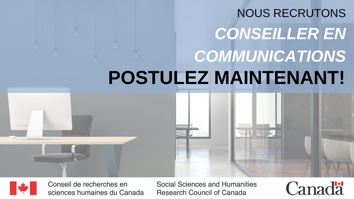 CRSH_SSHRC's tweet photo. 📣 📣 Joignez-vous à notre équipe!
Nous sommes à la recherche d’une personne qui
Formulera des stratégies de communication
Coordonnera les événements
Est organisée, énergétique et créative
#PostulezMaintenant
Date limite ➡️ 20 octobre 2020
https://t.co/7pvWuL72xr
#CRSH https://t.co/v5wuoHCJeL