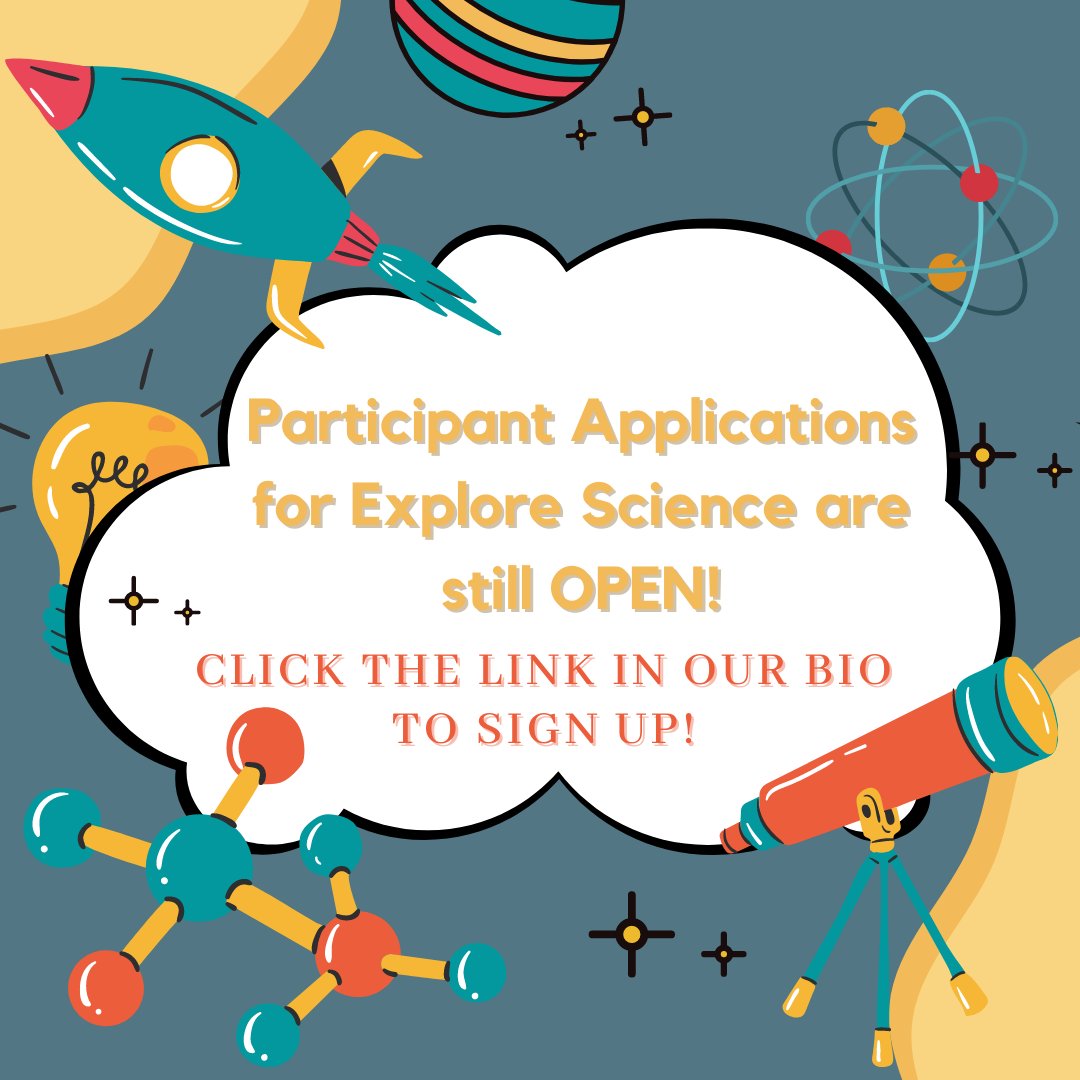 WISEyorku's tweet image. Applications to participate in Explore Science are still OPEN!🔭

Explore Science is a FREE opportunity for girls in grade K-12 to spark their interests in STEM fields by doing educational hands on activities.

Click the link in our bio! Join us virtually on October 24th at 9am.