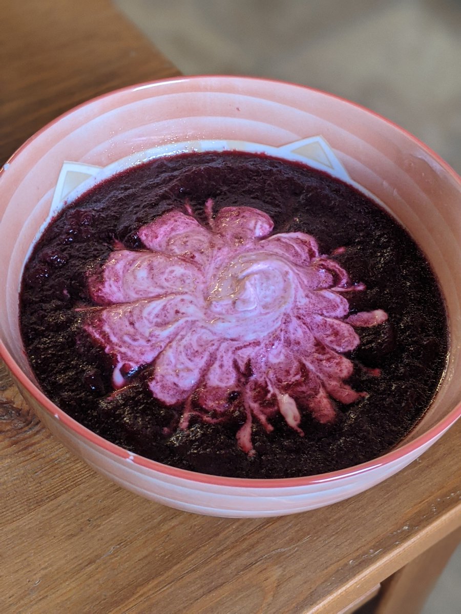 AnnCodes's tweet photo. What's for pre-dinner? A little bowl of beet soup with a big dollup of sour cream for this chilly day.

Seriously though, if I start freaking out in a few hours, can someone please remind me I had beets for  dinner? 😅

#FullSnackDeveloper https://t.co/2jHVsOpNKl