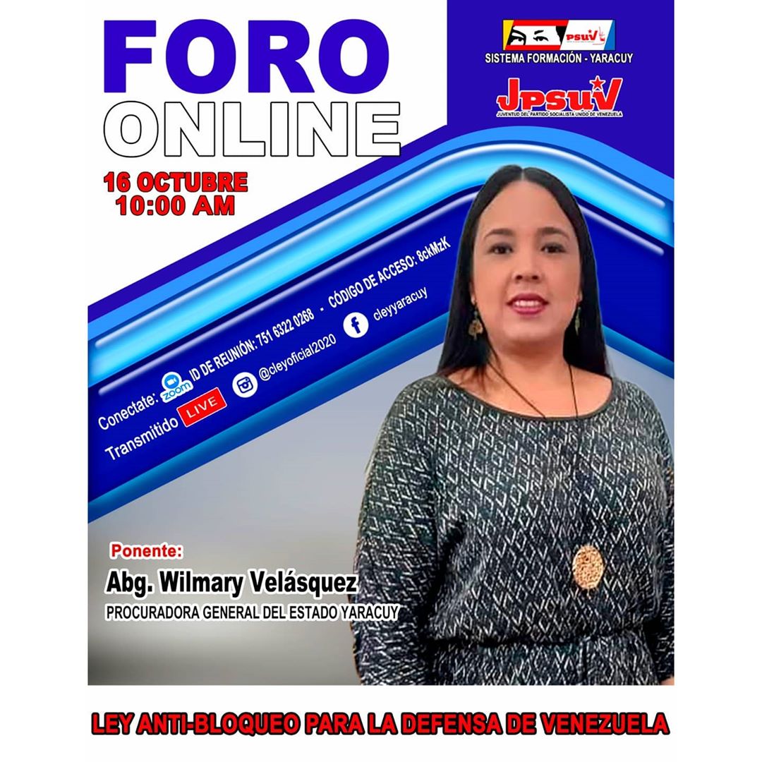 FORO ONLINE
Para unirse a la reunión Zoom
us04web.zoom.us/j/75163220268?…

ID de reunión: 751 6322 0268
Código de acceso: 8ckMzK

De igual manera será transmitido en vivo por Facebook Cley Yaracuy e Instagram @cleyoficial2020
