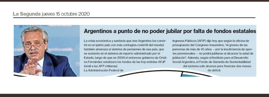 Luis_A_Riveros's tweet photo. En Chile las pensiones son bajas porque ahorramos poco; eso se puede mejorar con una reforma que los políticos no quieren discutir.  En Argentina el Estado se gasta la plata de las pensiones en otras cosas, y ahora no hay como pagarlas.  Este el drama de los sistemas de reparto. https://t.co/CDPp5Habjg