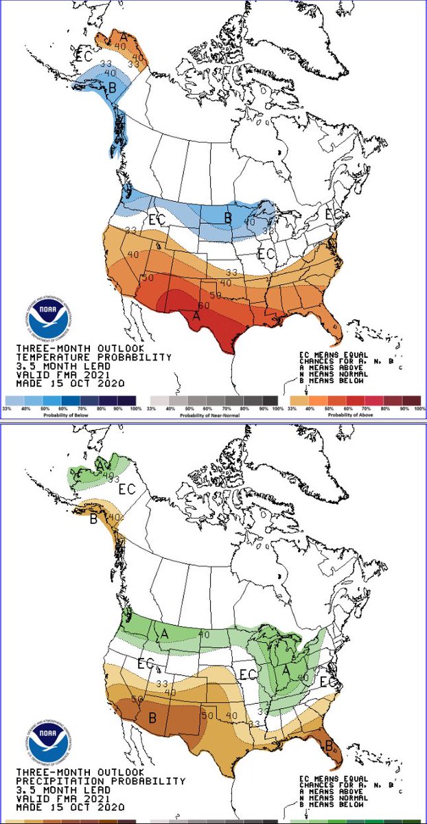 Also, similar to how March was very wintry in 2018, you can see the latest outlook for Feb-Mar-Apr leans a bit cooler and wetter. The Jan-Feb-Mar is also a bit less warm than Dec-Jan-Feb (the official winter outlook)