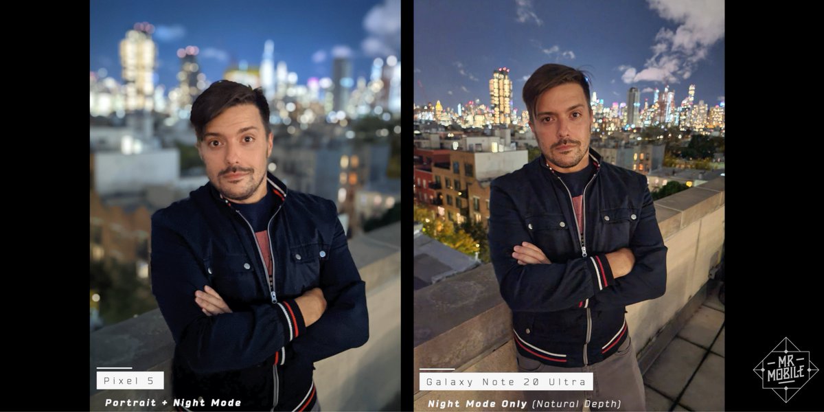 But as good as the Pixel 5's camera software is, the *hardware* is showing its age – as you can see from this comparison.The Pixel is trying to create a Night Sight portrait with AI, while the Note just needs to brighten the scene; its sensor is big enough to lend real depth.