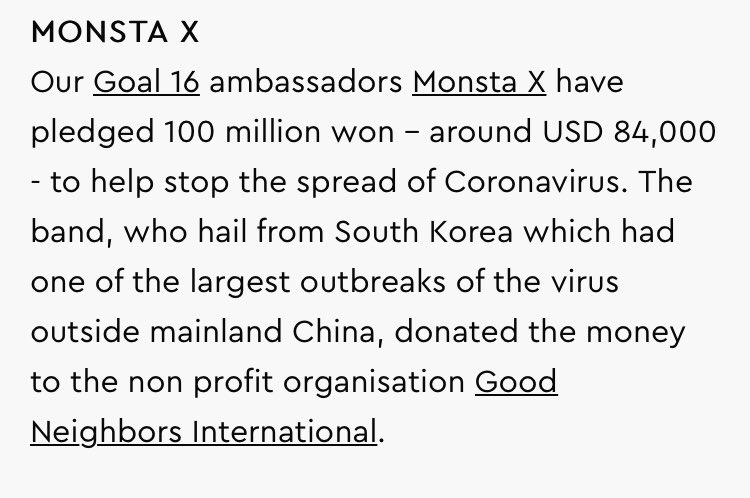 proud of monsta x is an understatement  they are UN ambassadors for Goal 16’s peace and justice, they donated 100mill won to GoodNeighbors for covid relief, they stand in solidarity with BLM, and now they are IACC ambassadors for anti-corruption. i stan activist kpop idols