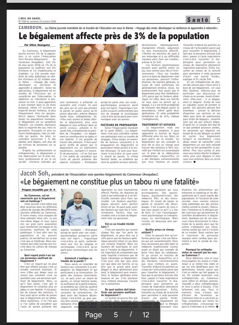 jacob_soh's tweet image. Merci  au journal œil du sahel pour cette large sensibilisation sur le bégaiement