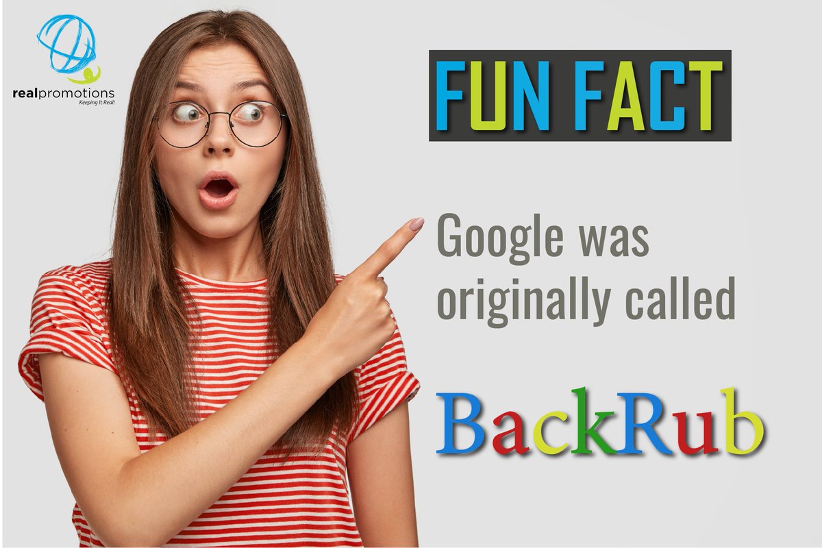 Realpro Fun Fact Friday
Google was originally called Backrub!
#Friday #Weekend #Push #HoldOn https://t.co/E598XCSiXE