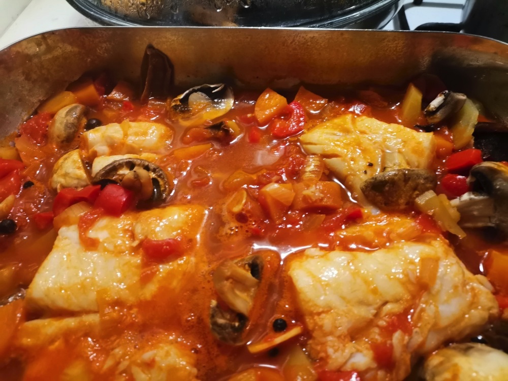 Let the cod barely simmer on VERY low heat (You are almost "steaming" the fish) with the lid on, until the fish is done. Until it JUST starts to gently fall apart.