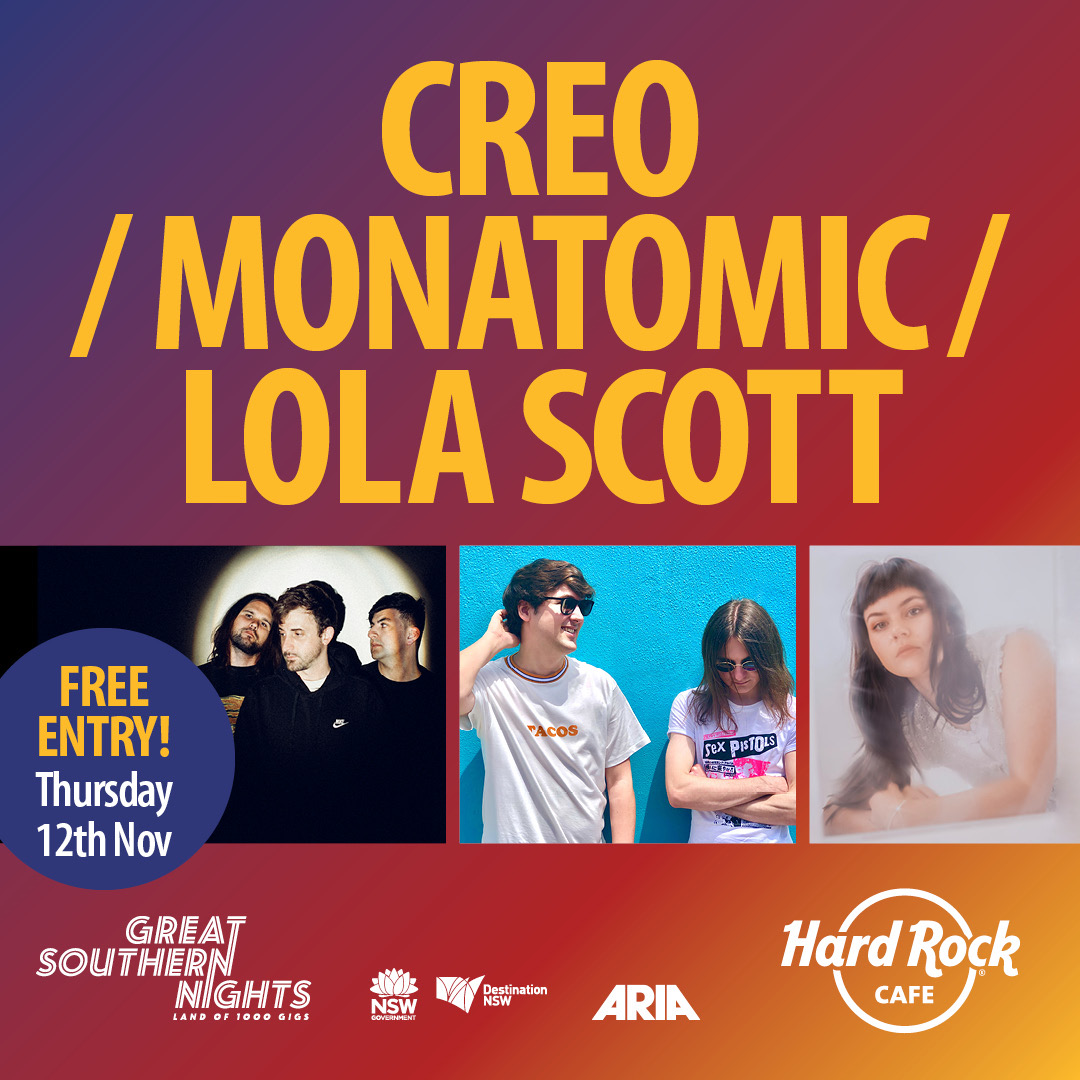 CONCERT 📰

CREO will be returning to live action with two recently announced shows.    

1. FREE Show on Thur Nov 12 as part of Great Southern Nights which is 1,000 COVID-Safe gigs across NSW to kick start live music.  

2.  Live at the Lansdowne Hotel on Dec 3.