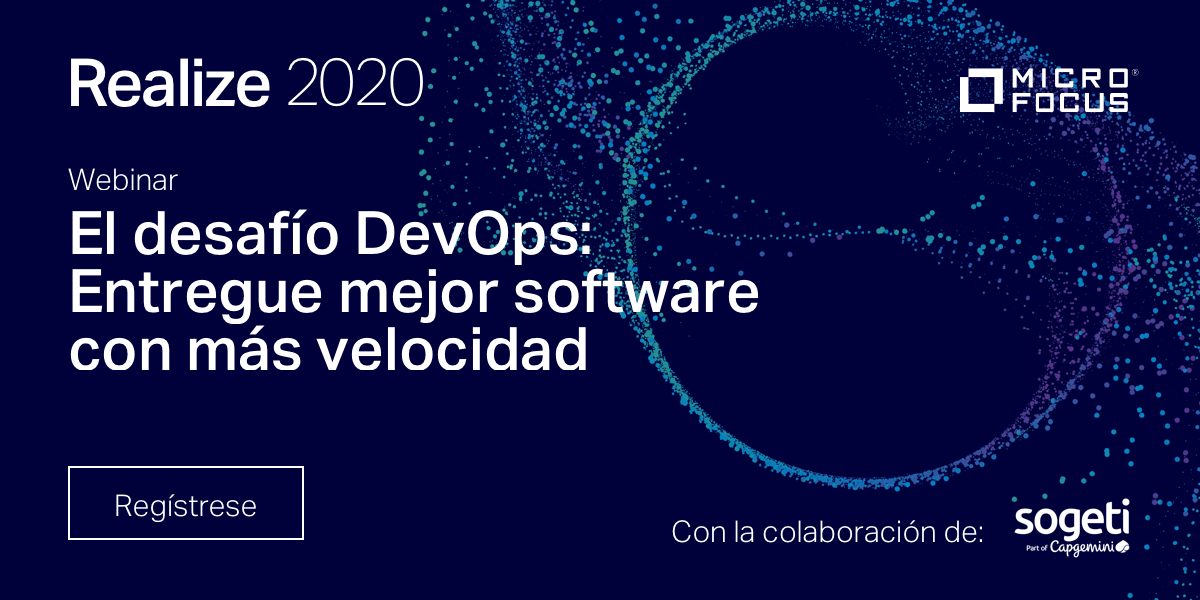 SogetiSpain's tweet photo. Escalar #DevOps, significa mucho más que la aceleración de la entrega de aplicaciones; ayuda a conseguir mejores resultados abrazando la innovación. Por ello, el próximo 26 de octubre estaremos con @MicroFocusES en su #Realize2020: El desafío DevOps. +Info https://t.co/b2pLvyU0Xz https://t.co/JUe7803Ah1