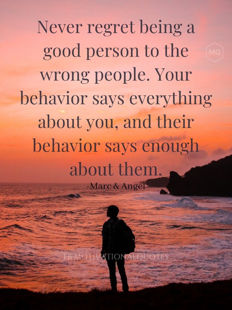 “Never regret being a good person to the wrong people. Your behaviour says everything about you and their behaviour says enough about them” #motivation #inspiration #quoteoftheday #FridayFeeling https://t.co/iBjyMmSPfJ
