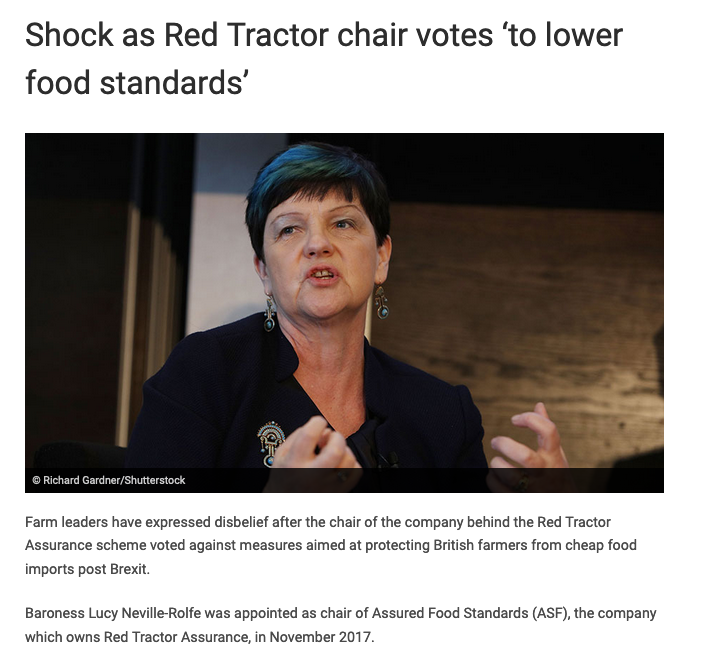 MilesKing10's tweet photo. Chair of Red Tractor - the industry-owned "food assurance" label, votes against strengthening food standards in the Agriculture Bill. Says all you need to know about Red Tractor. https://t.co/RcYuGK0EcG