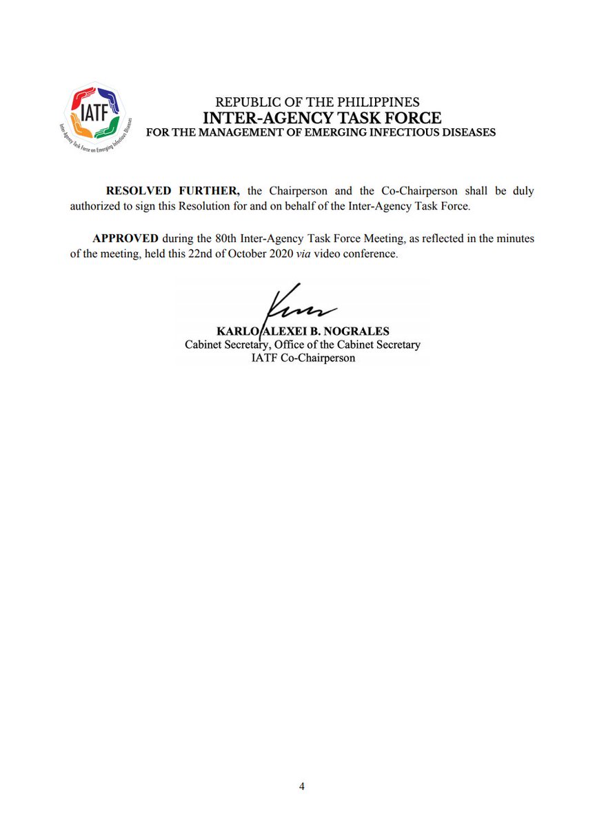 IATF Resolution No. 80 on ease of restrictions for certain inbound foreigners, and lifting of pre-boarding testing for outbound Filipinos