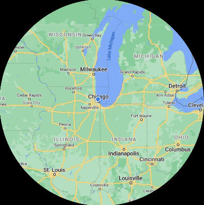 So if Hooterville and Pixley are nearly 300 miles from Chicago, they should be somewhere roughly along the west side of this circle.