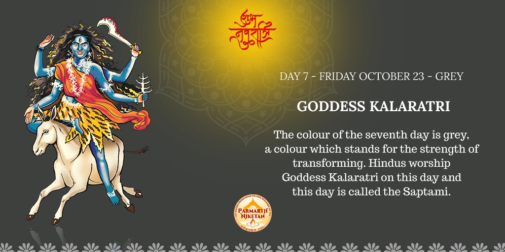 #GoddessKalaratri is worshipped on day 7 of #Navratri. Color #grey represents her depicting #strength of transforming.
#Navratri2020 #ParmarthNavratri #Devi #Durga #divine #MaaDurga #ShaktiUtsav