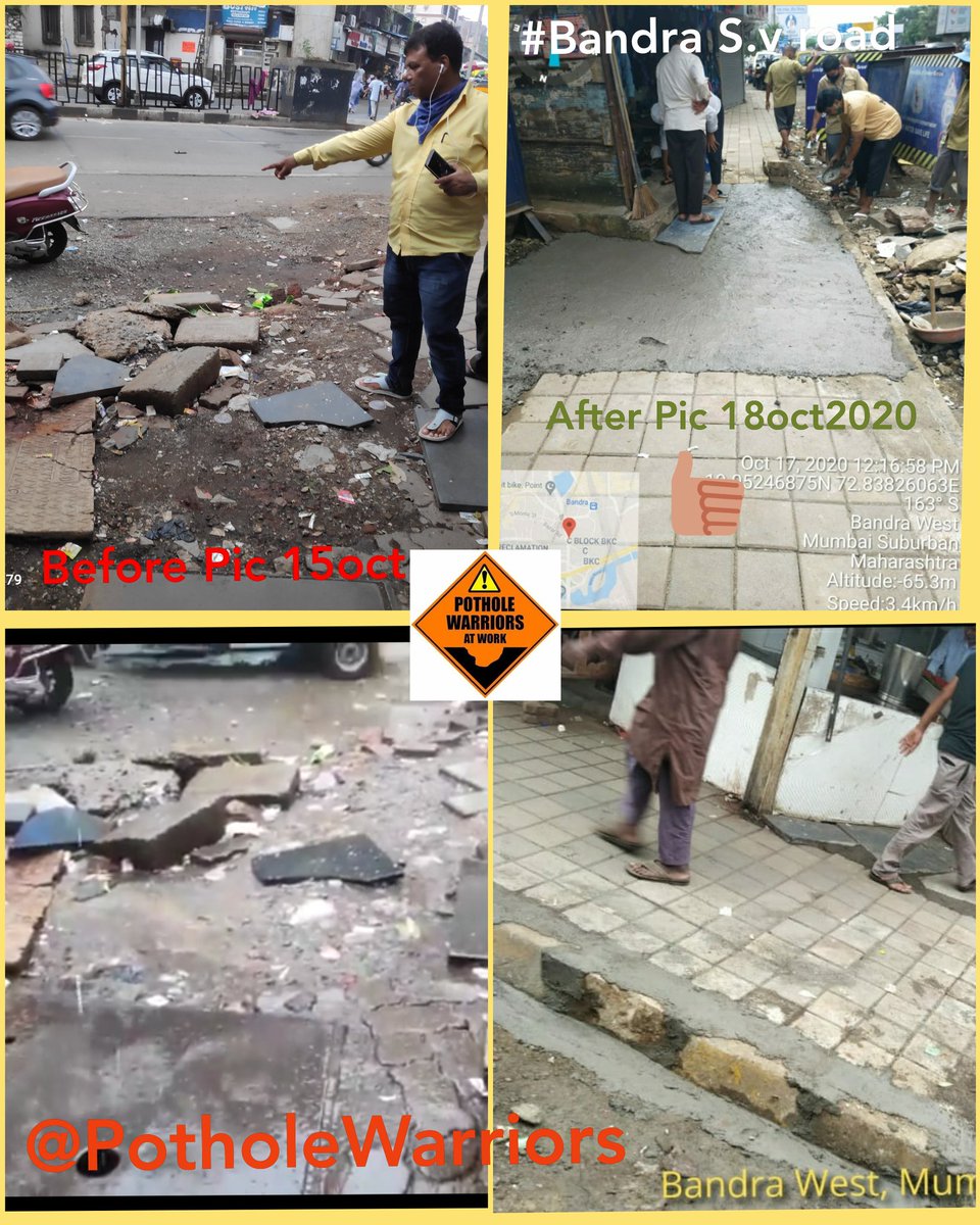 MushtaqAnsari80's tweet photo. @mybmcWardHW @VVVispute @VVSLaxman281 @PotholeWarriors @RoadsOfBombay @mid_day @sohitmishra99 @gallinews @RahebarRaja @ravirajaINC Bandra S.v road beside JAMA masjid...
Footpaths was broken since long time!
Got fixed !
#Pw2020
Citizens always walk on footpaths,
Walk safely! https://t.co/PPt4gq9IG3