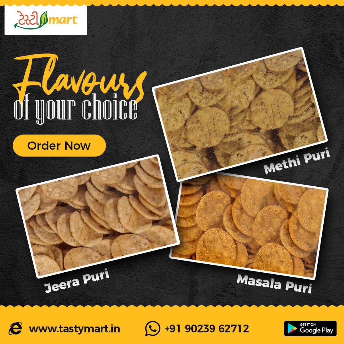 There's no better snack then this 3 flavoured puri which is very famous tea time snack of all Indians. Order now on Tastymart 👇

Website:bit.ly/tastymartweb
.
For offline order (whatsapp): bit.ly/30T1aCS

#teatime #farsan #namkeen #gujaratinasto #tastymart_food