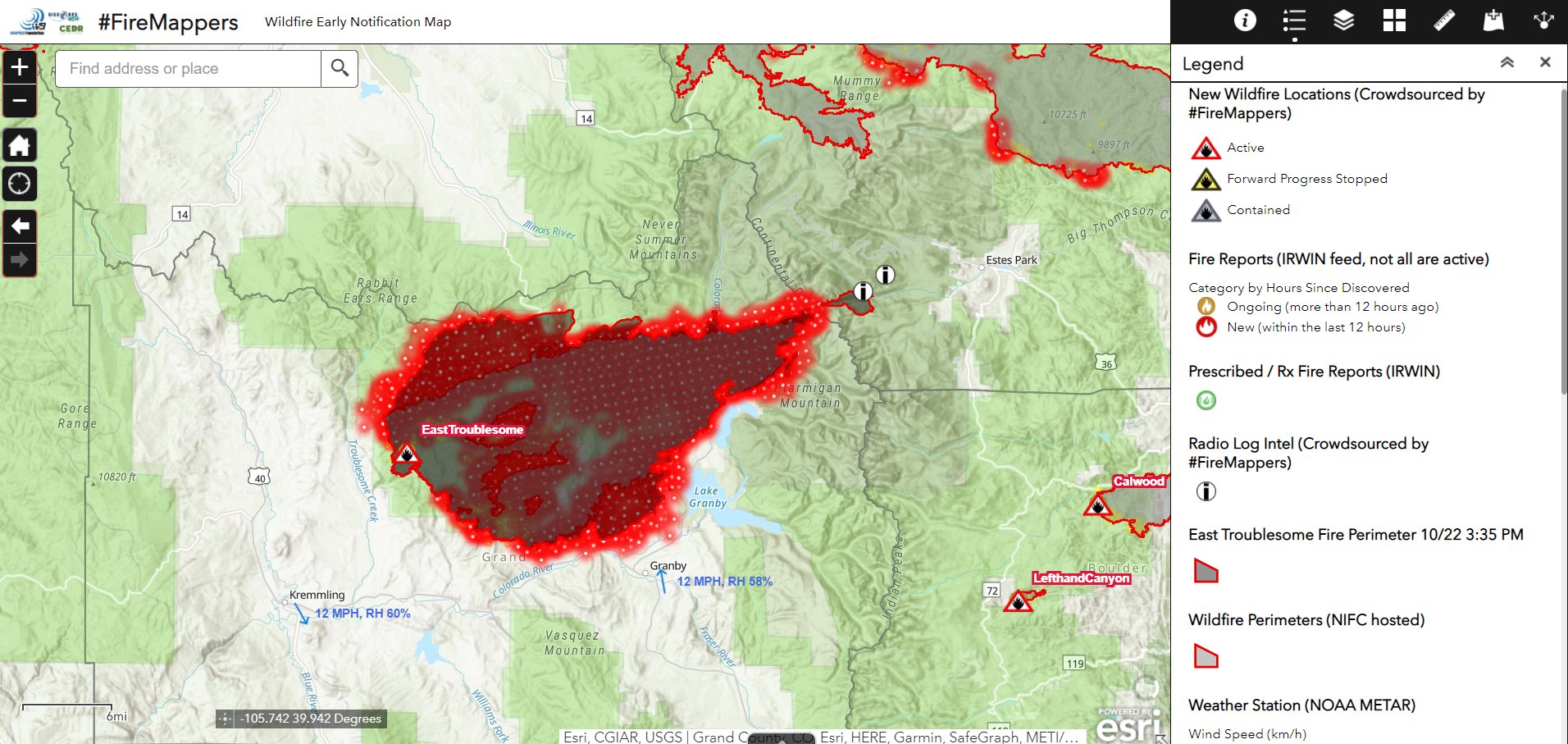 Gcgeo Maps Arcgis Com Ai6Yr On Twitter: "#Easttroublesomefire New Fire Perimeter Showing The  Section Which Went Over The Continental Divide And Managed To Get To Mount  Wuh In The Direction Of Estes Park. Map From 3:35Pm