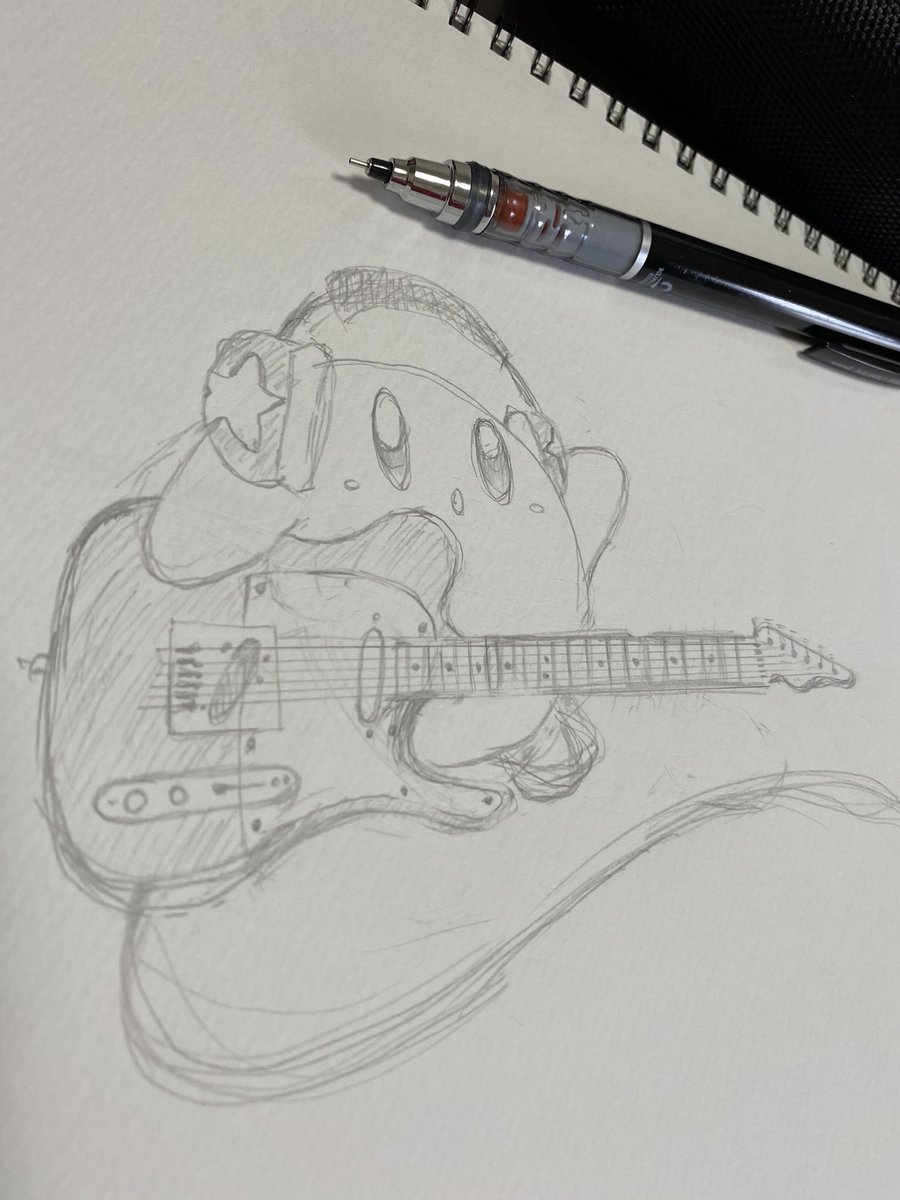 カビ男 こんなの描き始めた ギター描くのむず カービィってどうやってギター弾くんだろう カービィ イラスト イラスト好きさんと繋がりたい ギター テレキャス 絵描きさんとつながりたい